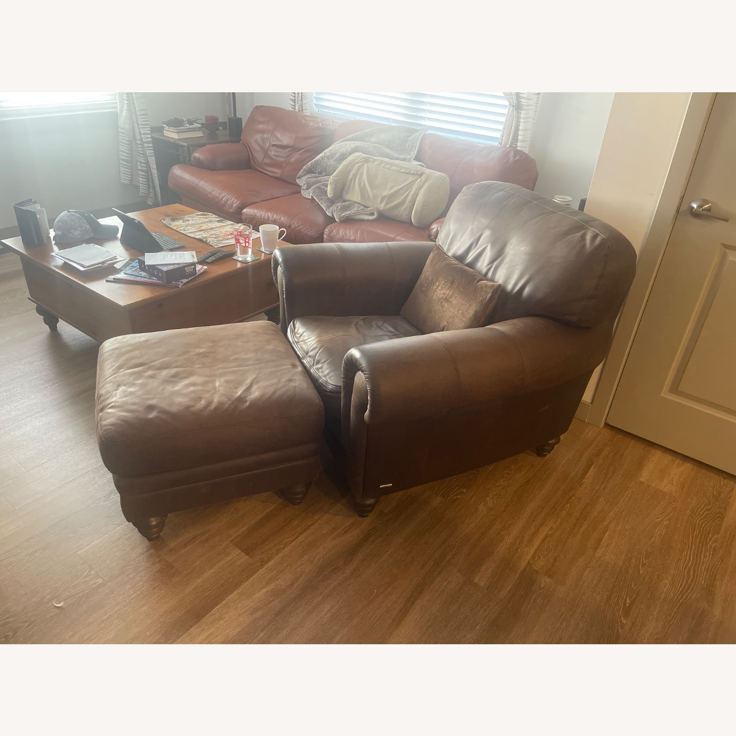 Natuzzi Dark Brown Leather Armchair - image-2