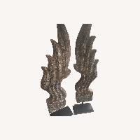 Vintage Thai Acacia Wood/ Stone Carved Angel Wings