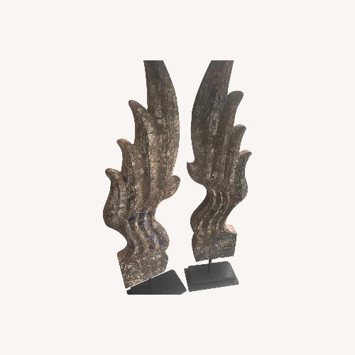 Used Vintage Thai Acacia Wood/ Stone Carved Angel Wings for sale on AptDeco