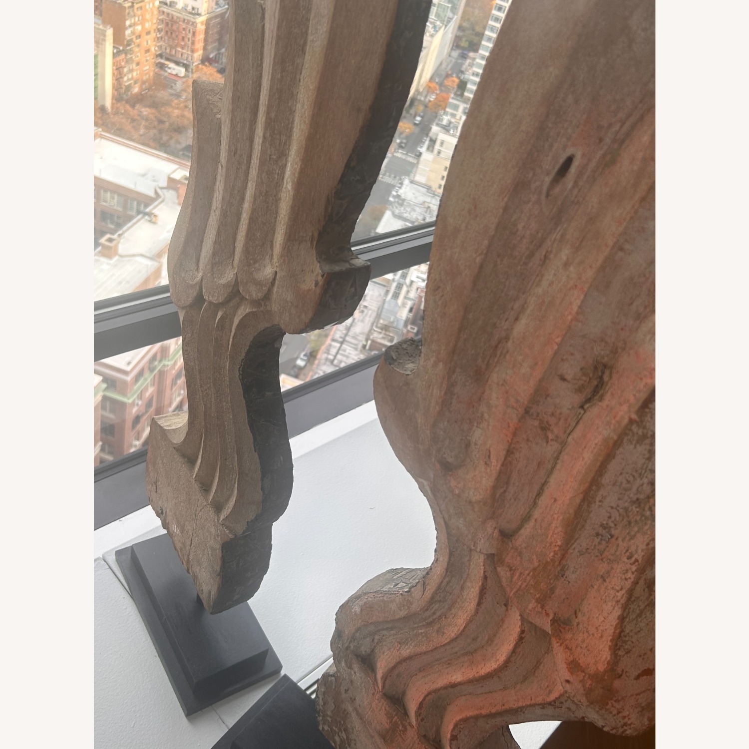 Vintage Thai Acacia Wood/ Stone Carved Angel Wings - image-2