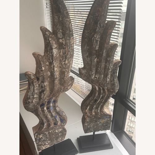 Used Vintage Thai Acacia Wood/ Stone Carved Angel Wings for sale on AptDeco