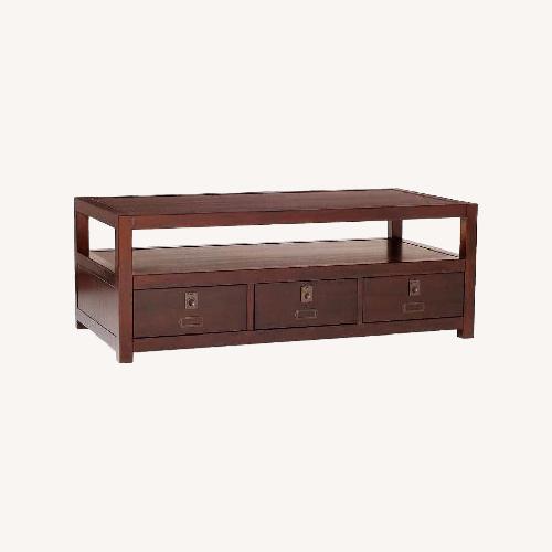 Used Pottery Barn Rhys Dark Brown Coffee Table for sale on AptDeco