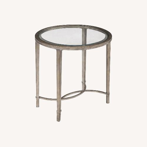 Used Raymour & Flanigan Copia Glass Oval Side Tables for sale on AptDeco