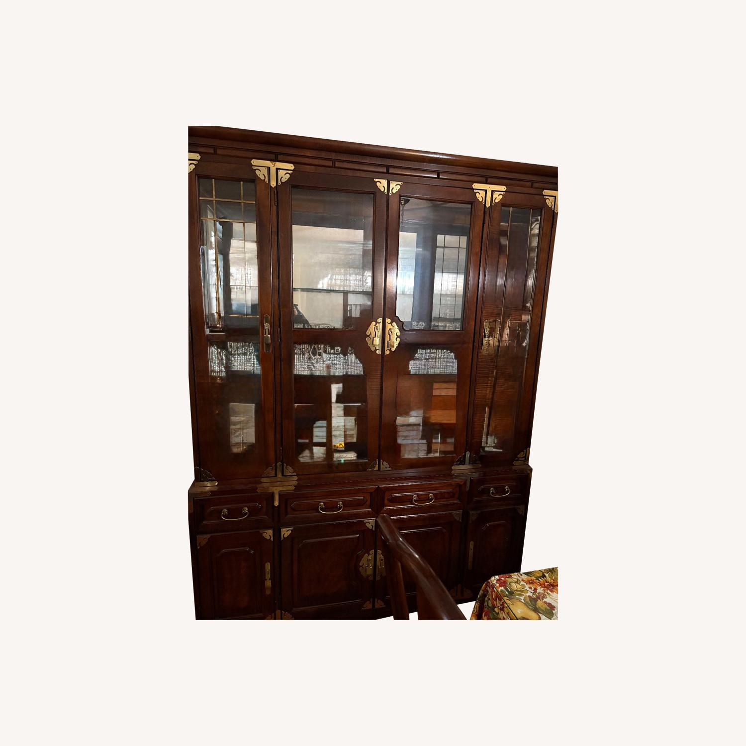 Dark Wood China Cabinet with Brass Hardware - image-0