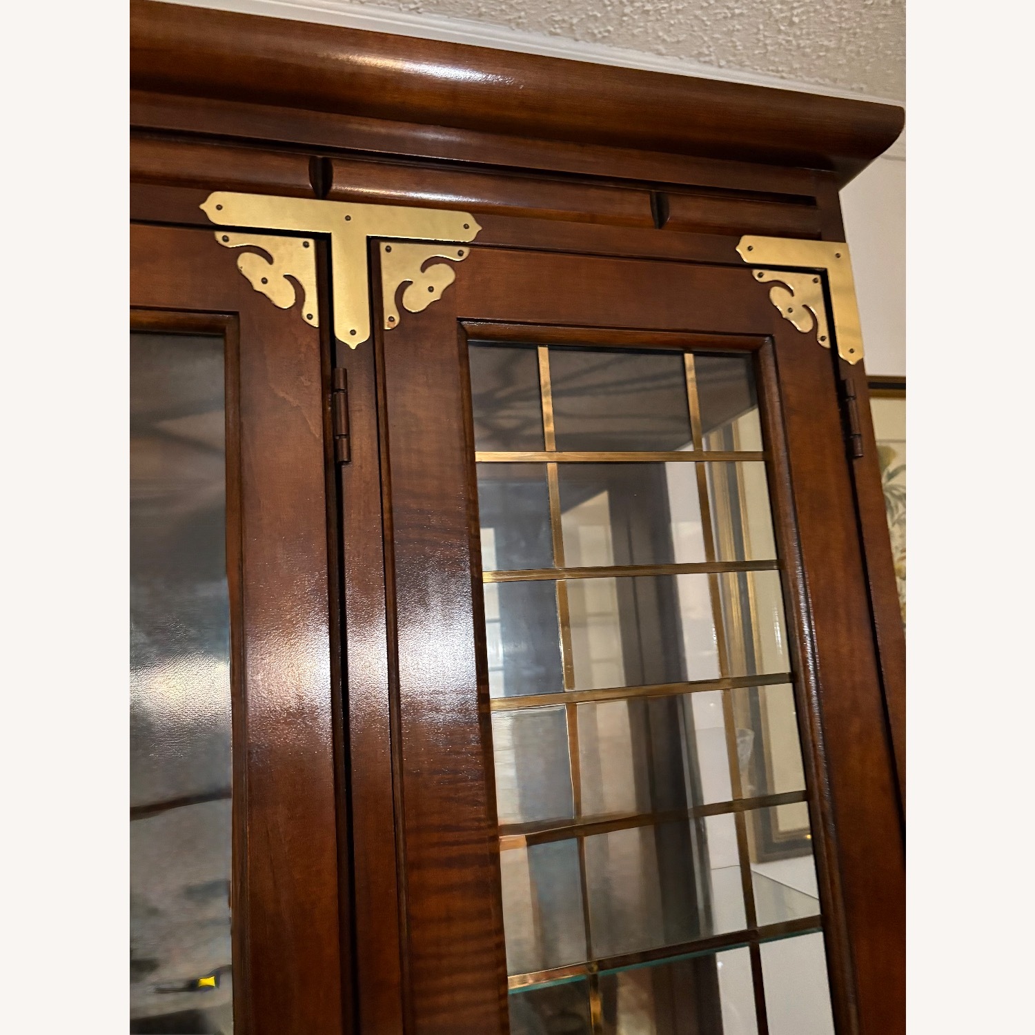 Dark Wood China Cabinet with Brass Hardware - image-6