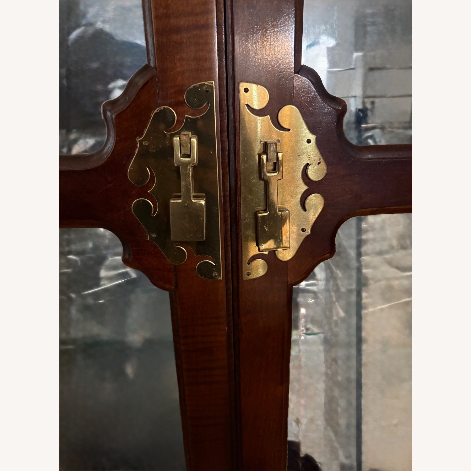 Dark Wood China Cabinet with Brass Hardware - image-4