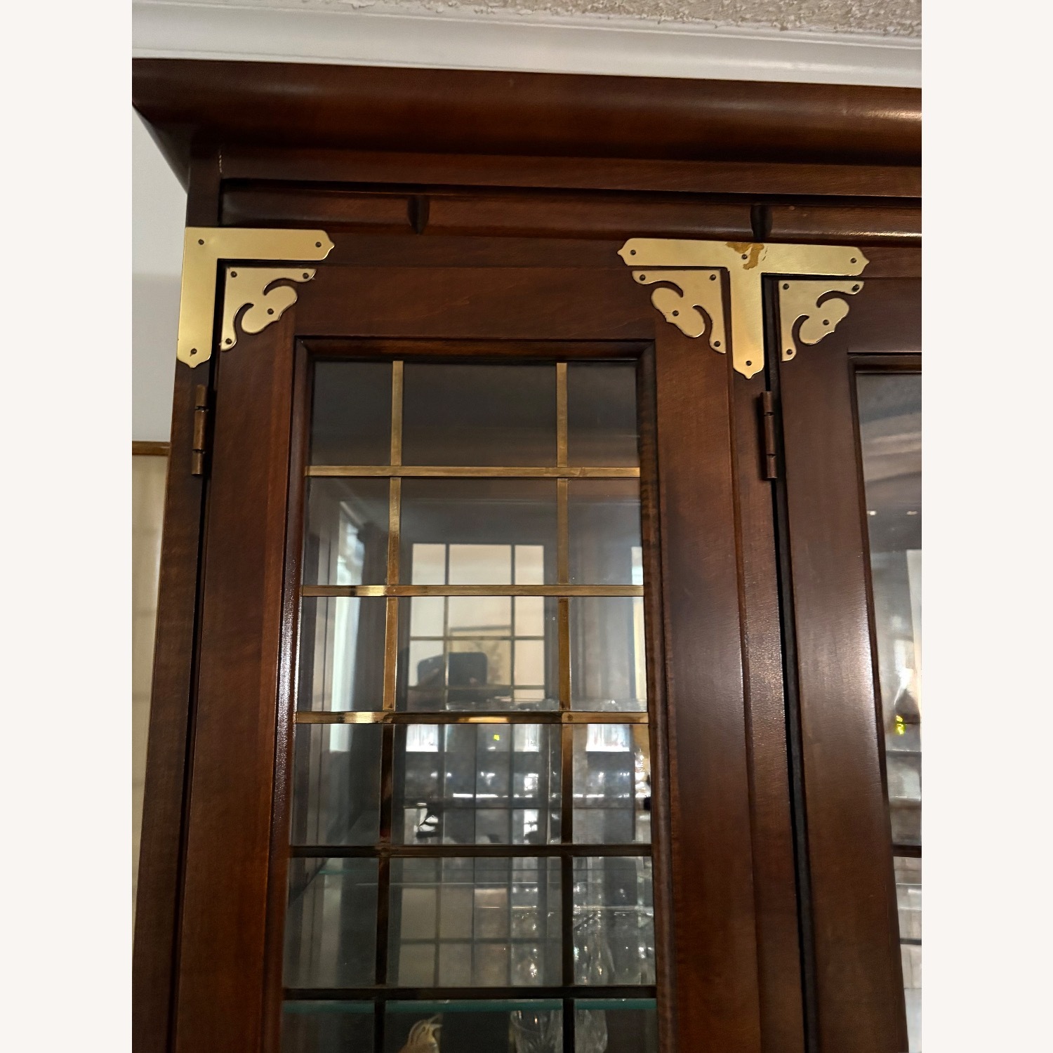 Dark Wood China Cabinet with Brass Hardware - image-5