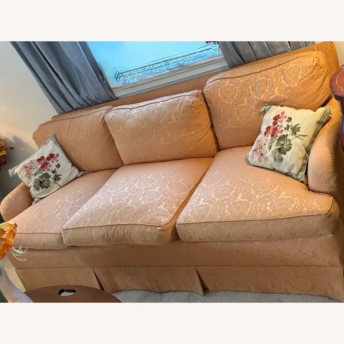 Used Gold Damask Upholstered Sofa for sale on AptDeco