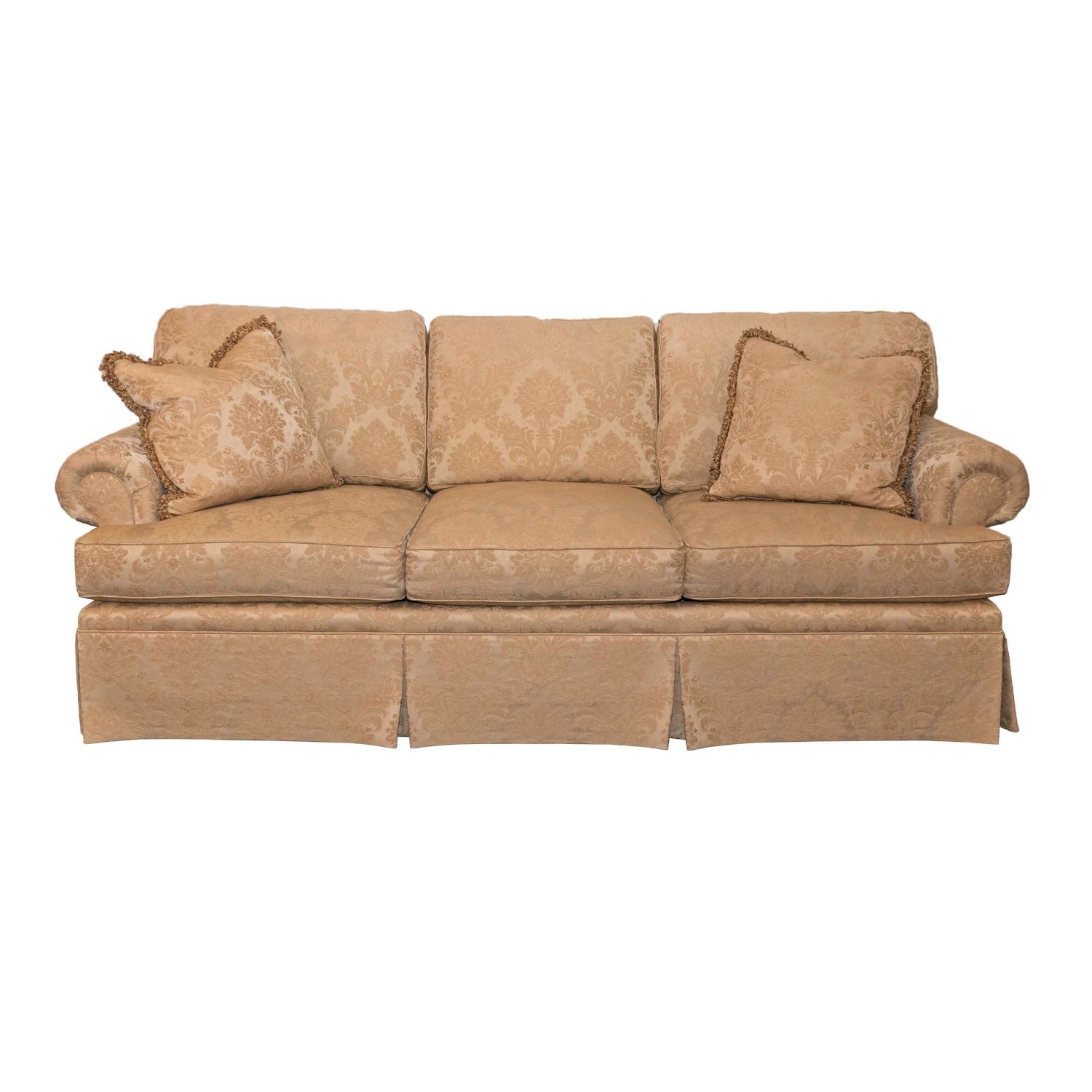 Gold Damask Upholstered Sofa - image-4