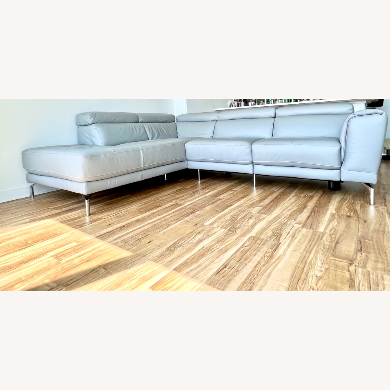 Natuzzi Light Gray Leather 2 Piece Sectional - image-13