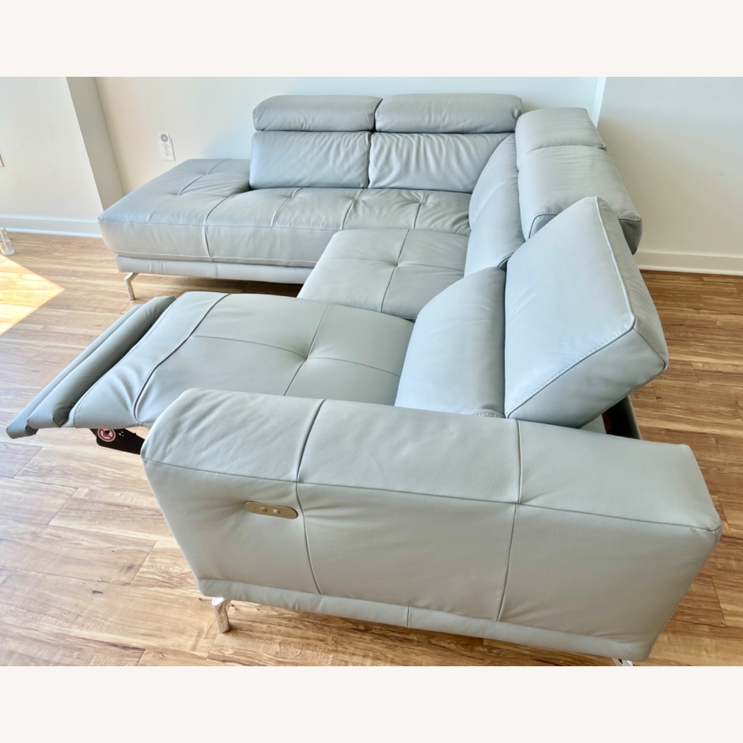 Natuzzi Light Gray Leather 2 Piece Sectional - image-16