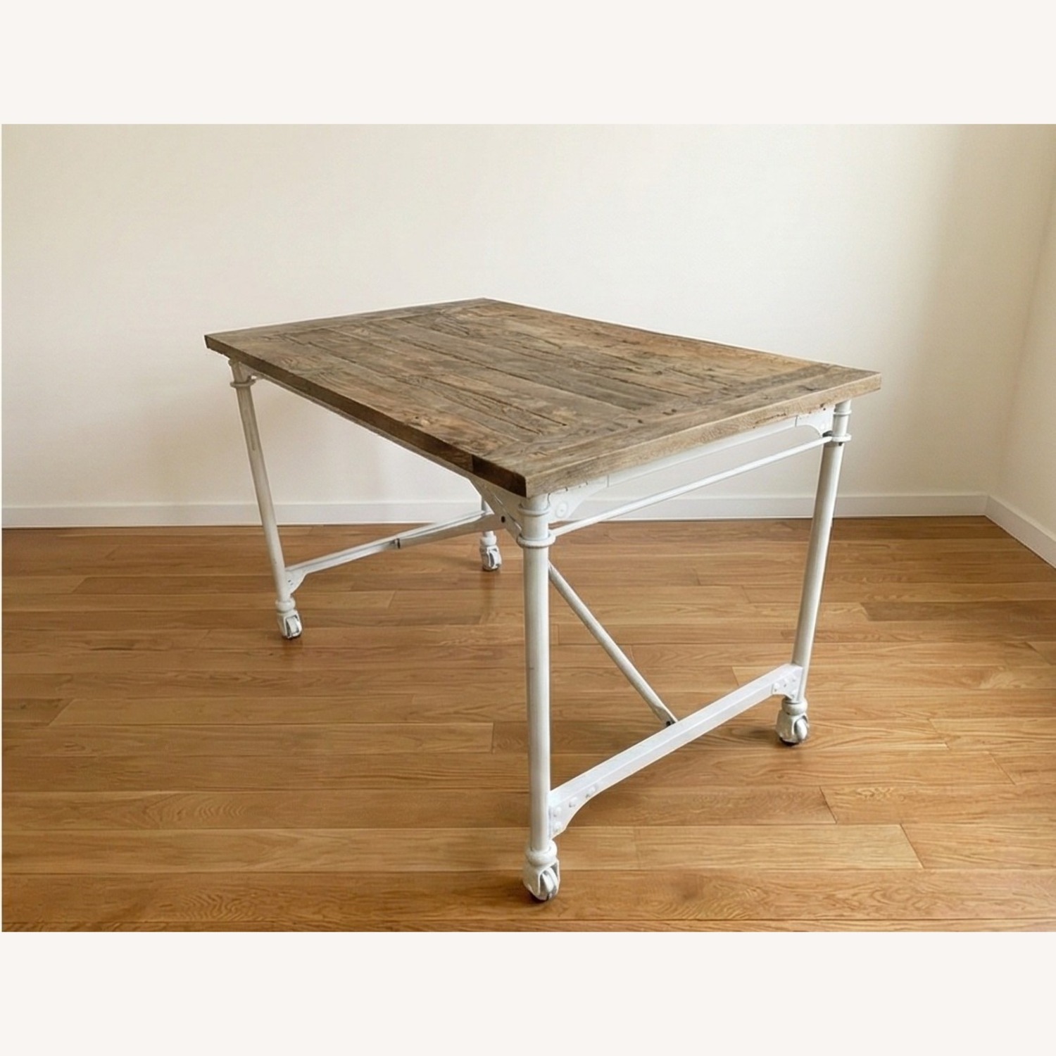 Industrial Light Brown Wood Desk with Metal Legs - image-1