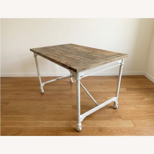 Used Industrial Light Brown Wood Desk with Metal Legs for sale on AptDeco