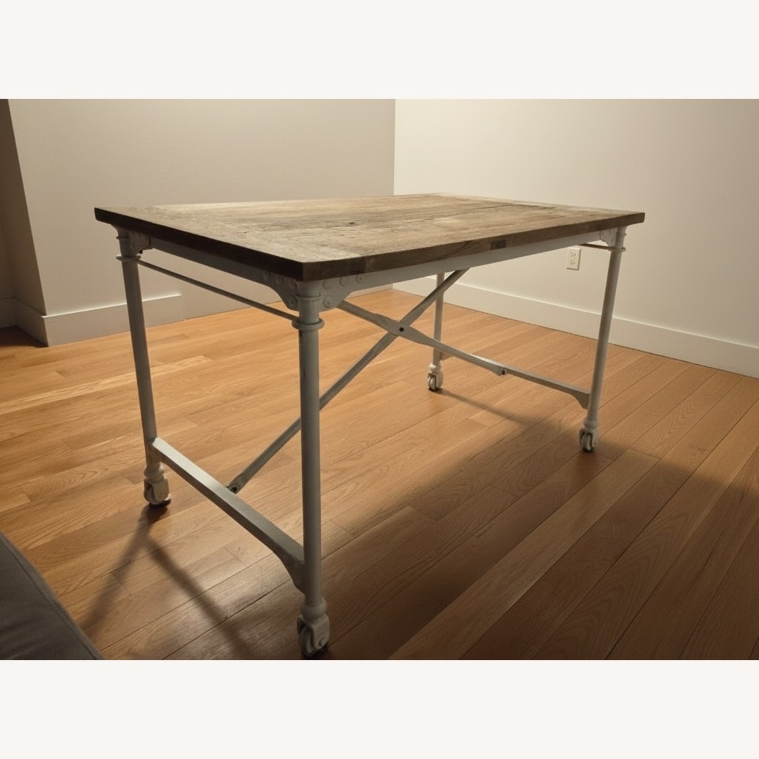 Industrial Light Brown Wood Desk with Metal Legs - image-3