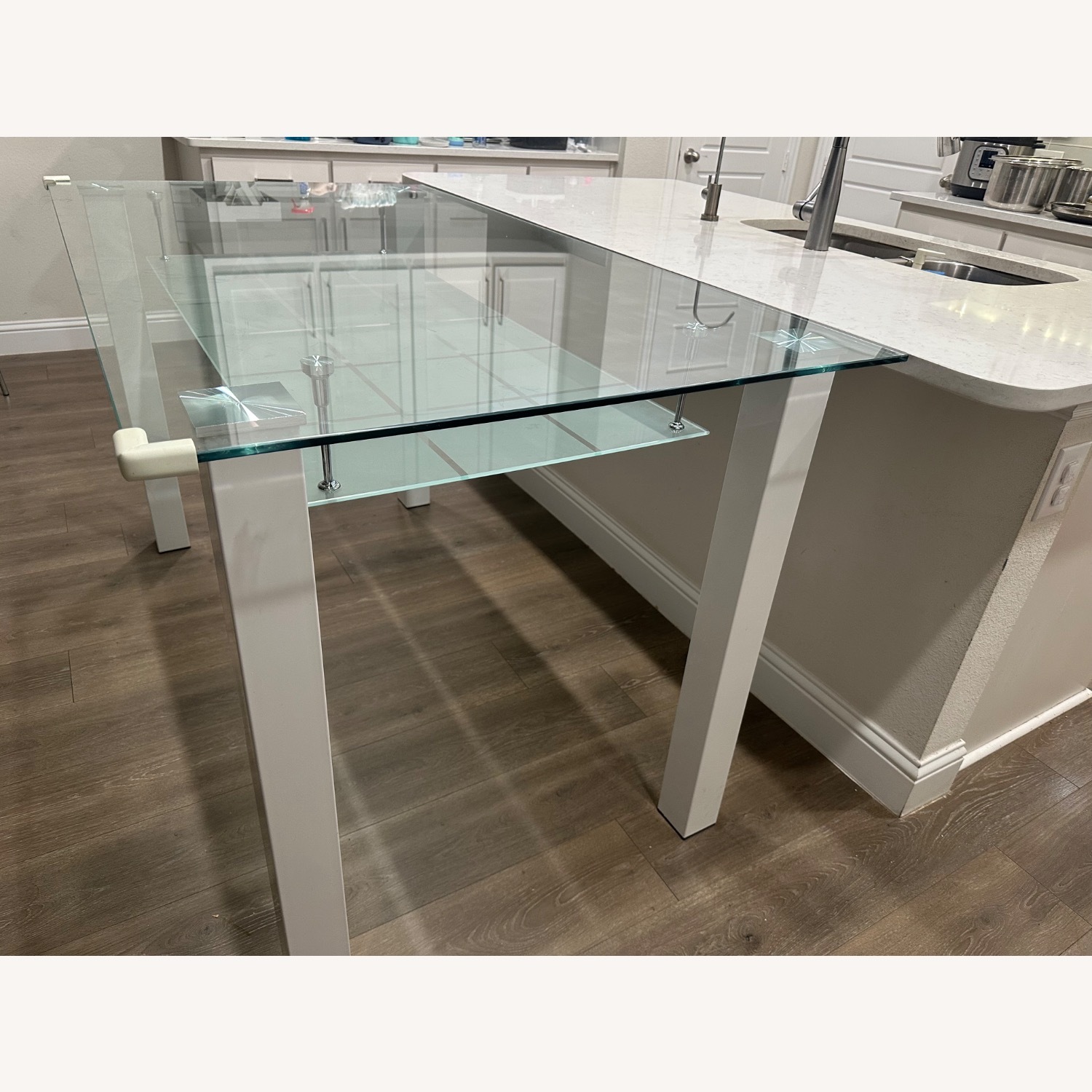 Counter Height White Glass Dining Table - image-2