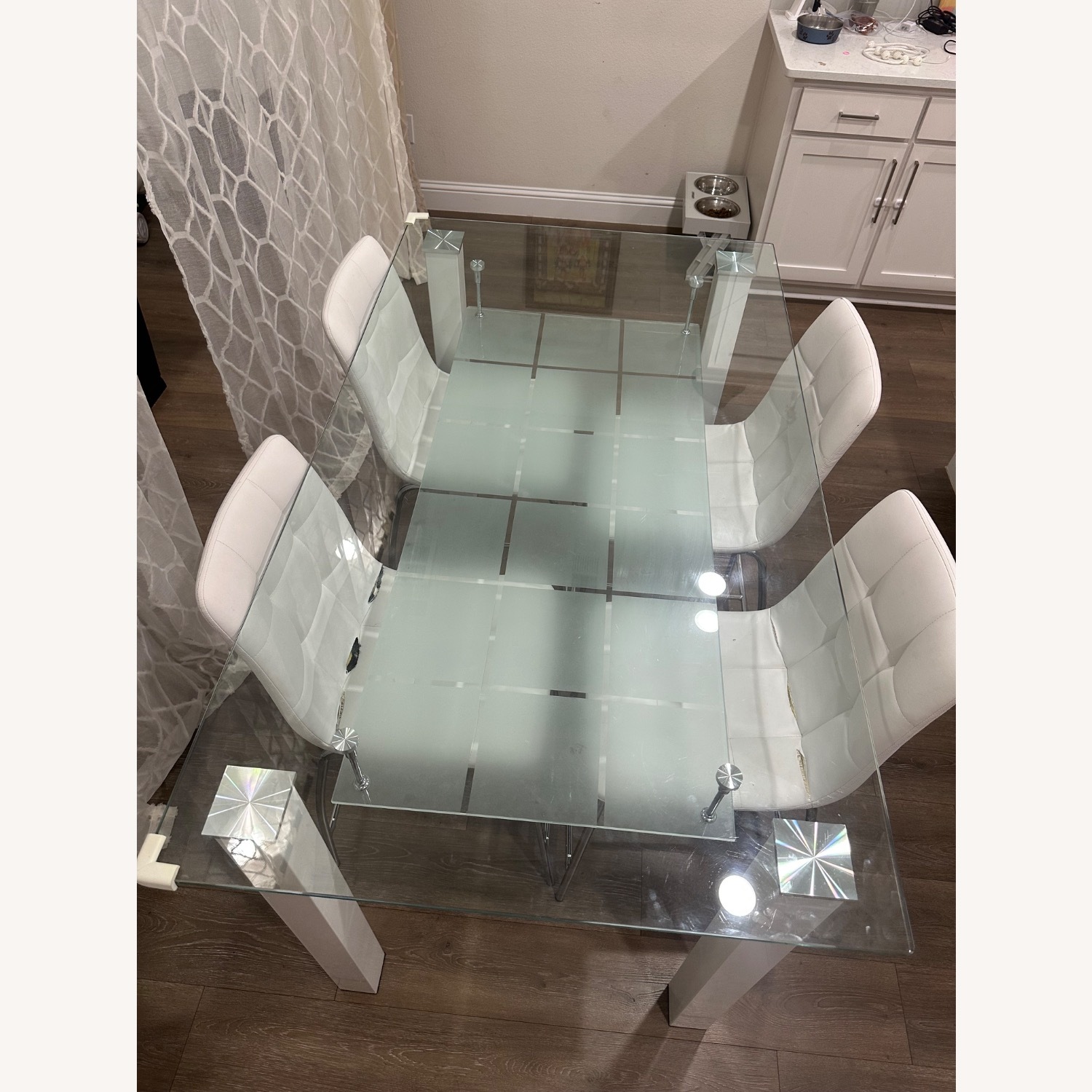 Counter Height White Glass Dining Table - image-5