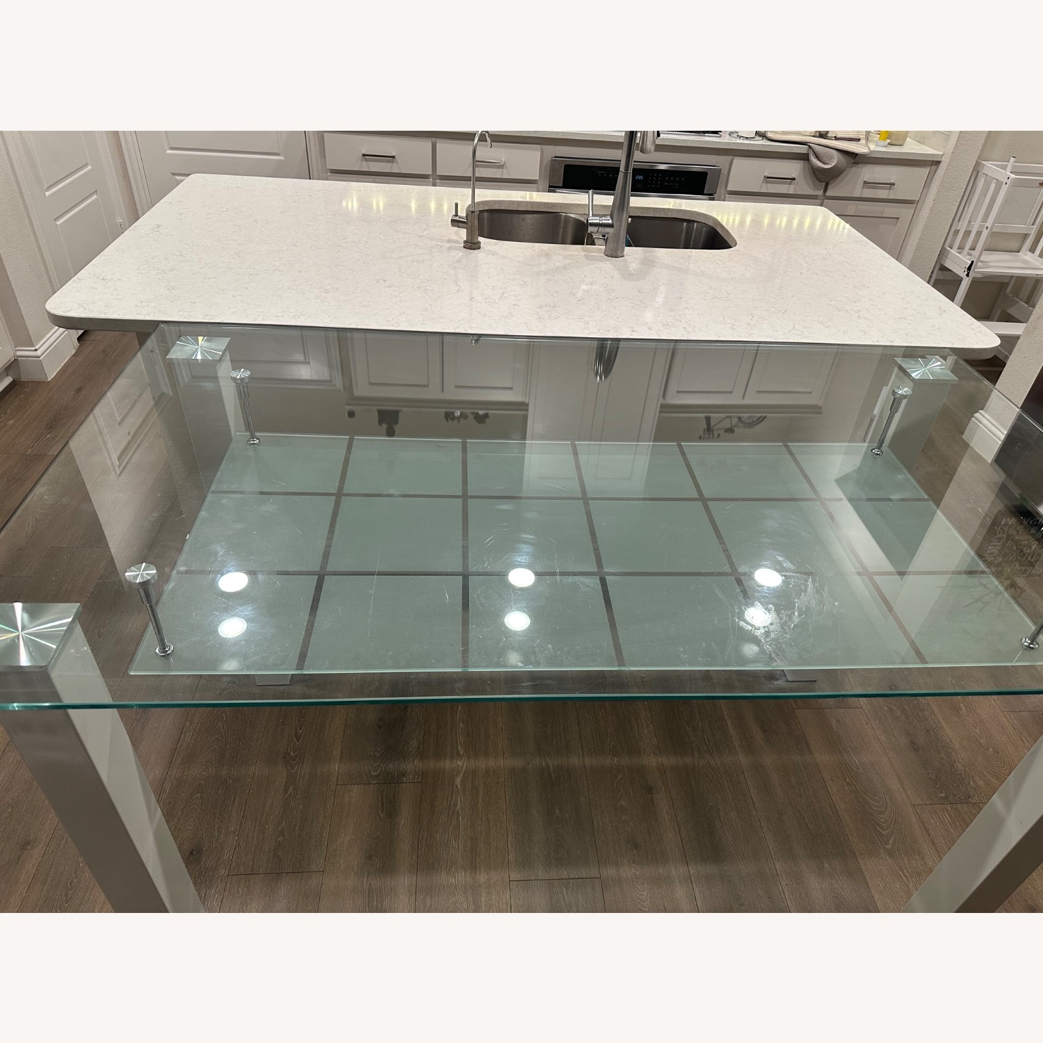 Counter Height White Glass Dining Table - image-1