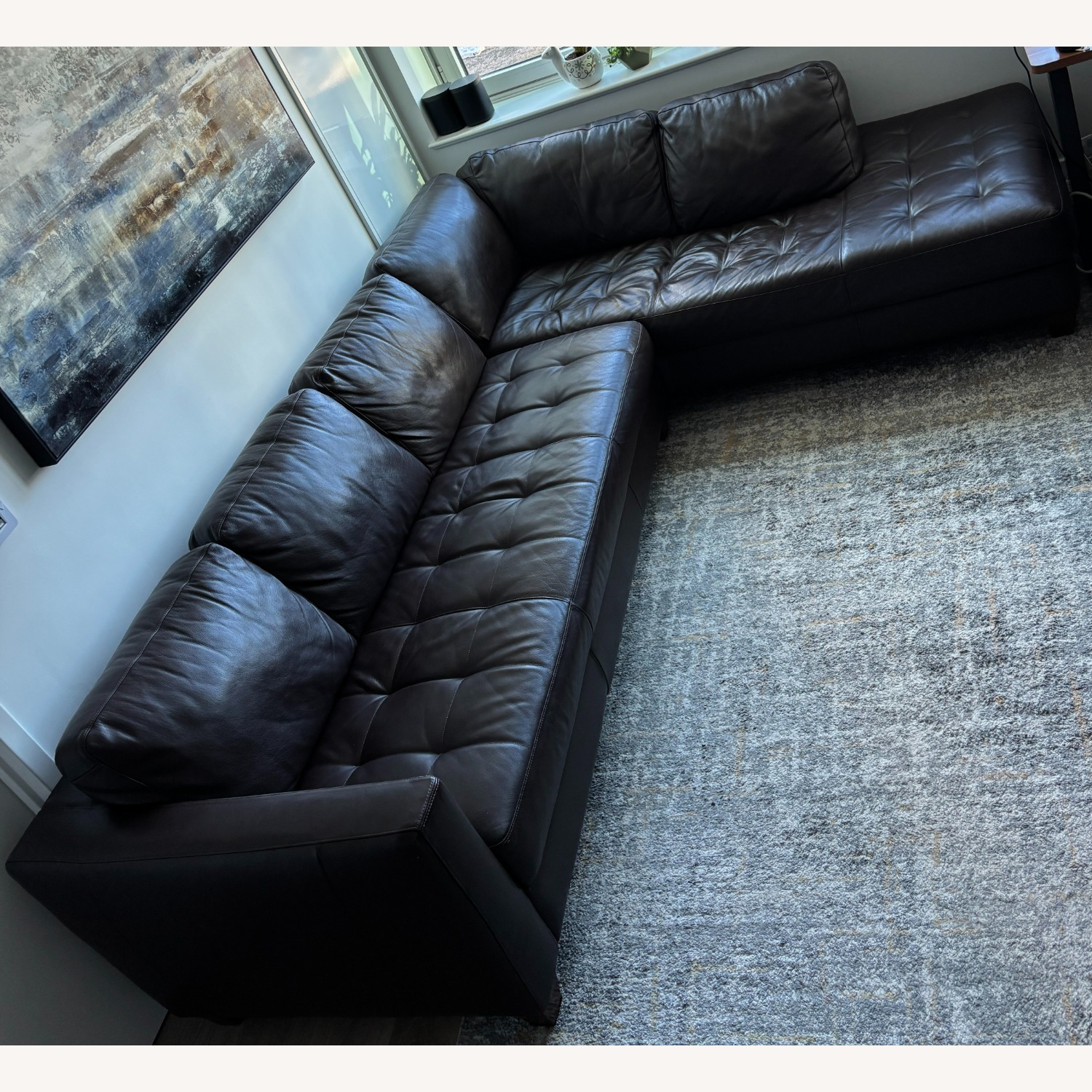 Dark Brown Leather 2 Piece Sectional - image-2
