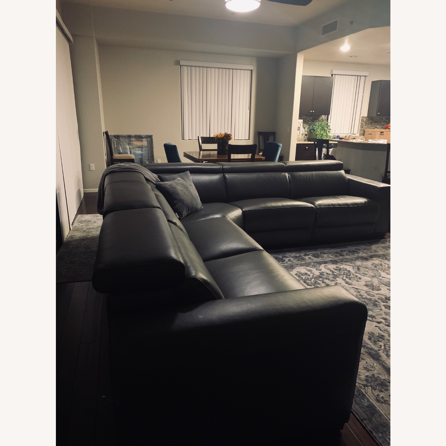 Macy's Dark Gray Leather 3+ Piece Sectional - image-1