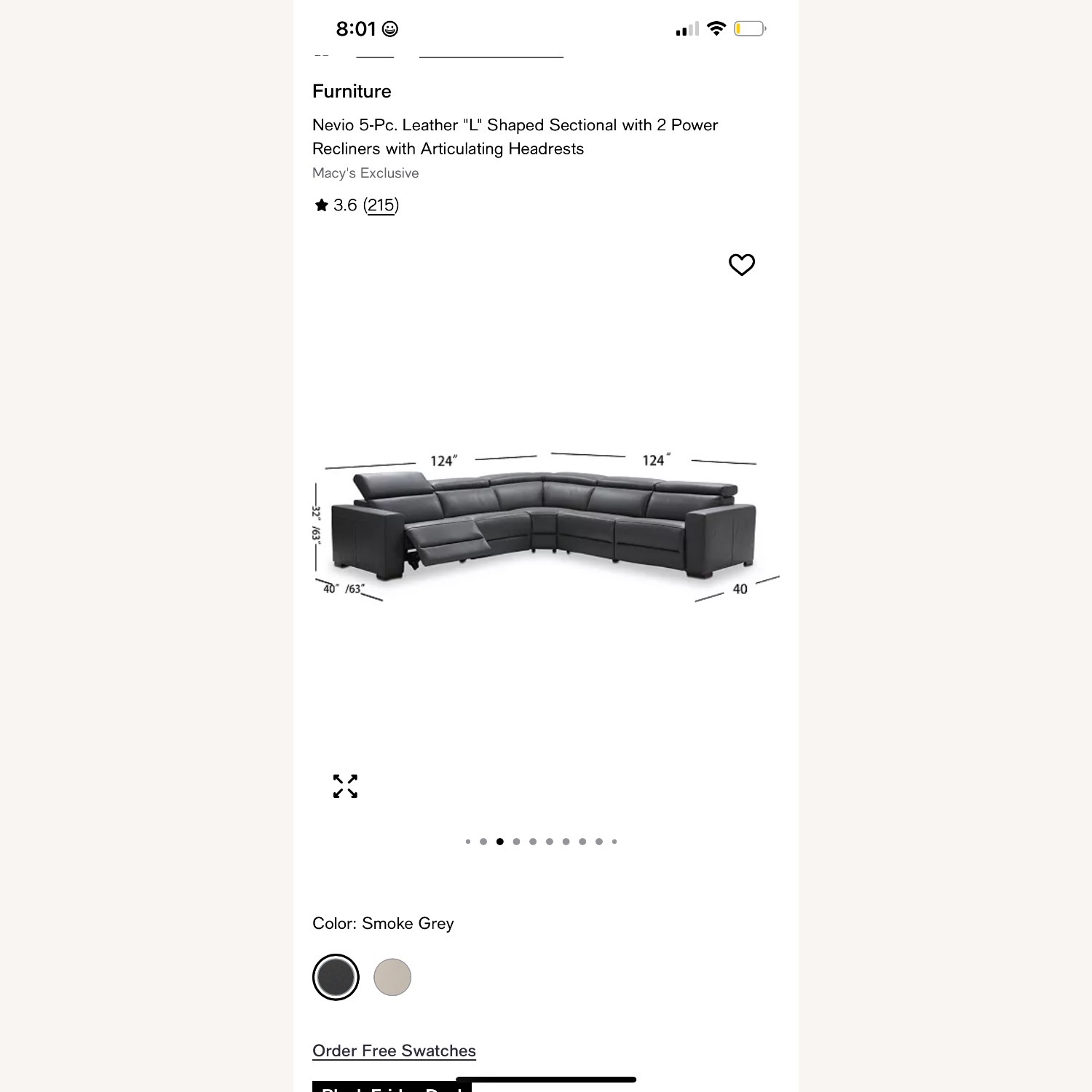 Macy's Dark Gray Leather 3+ Piece Sectional - image-3