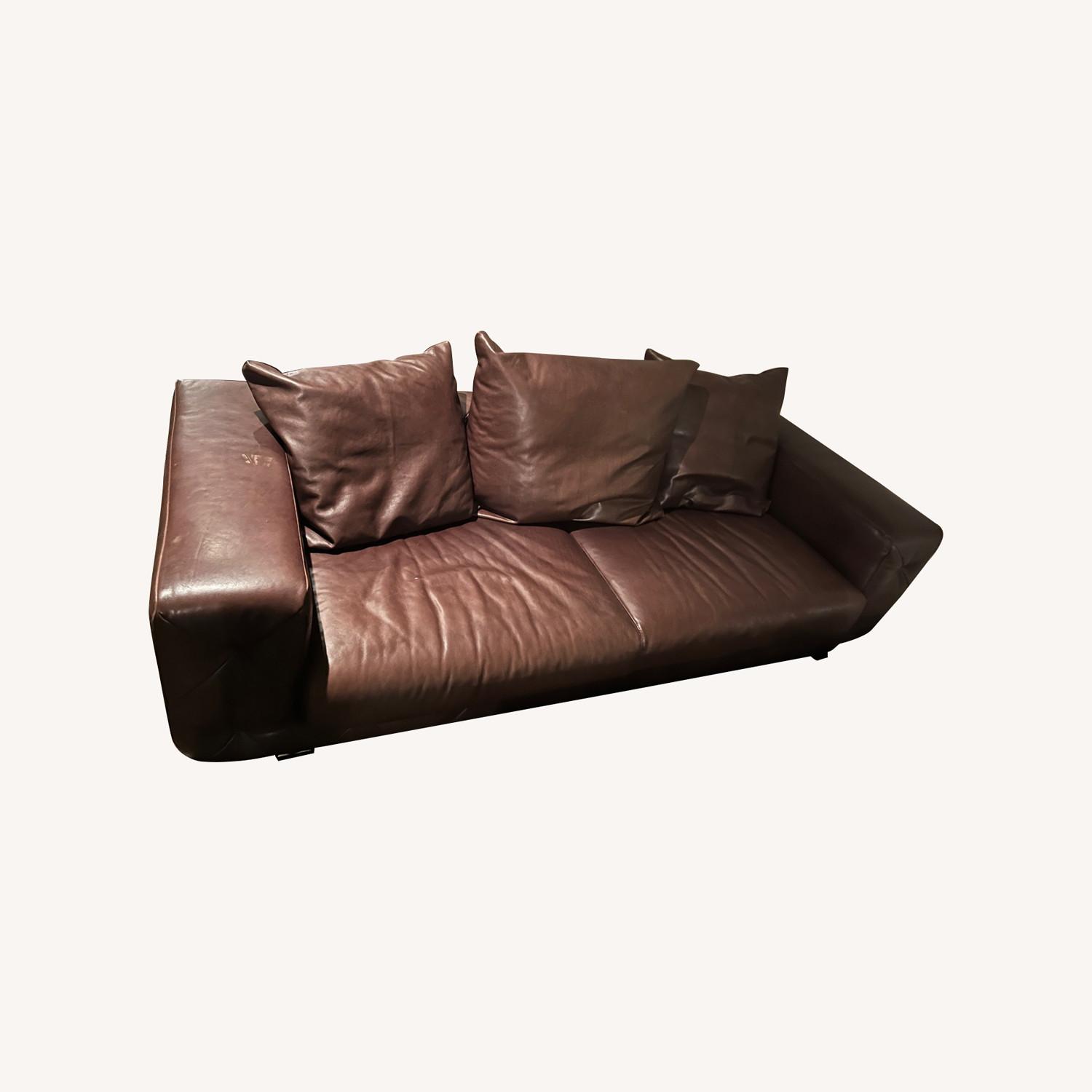 Natuzzi Dark Brown Leather 2 Piece Sectional - image-0