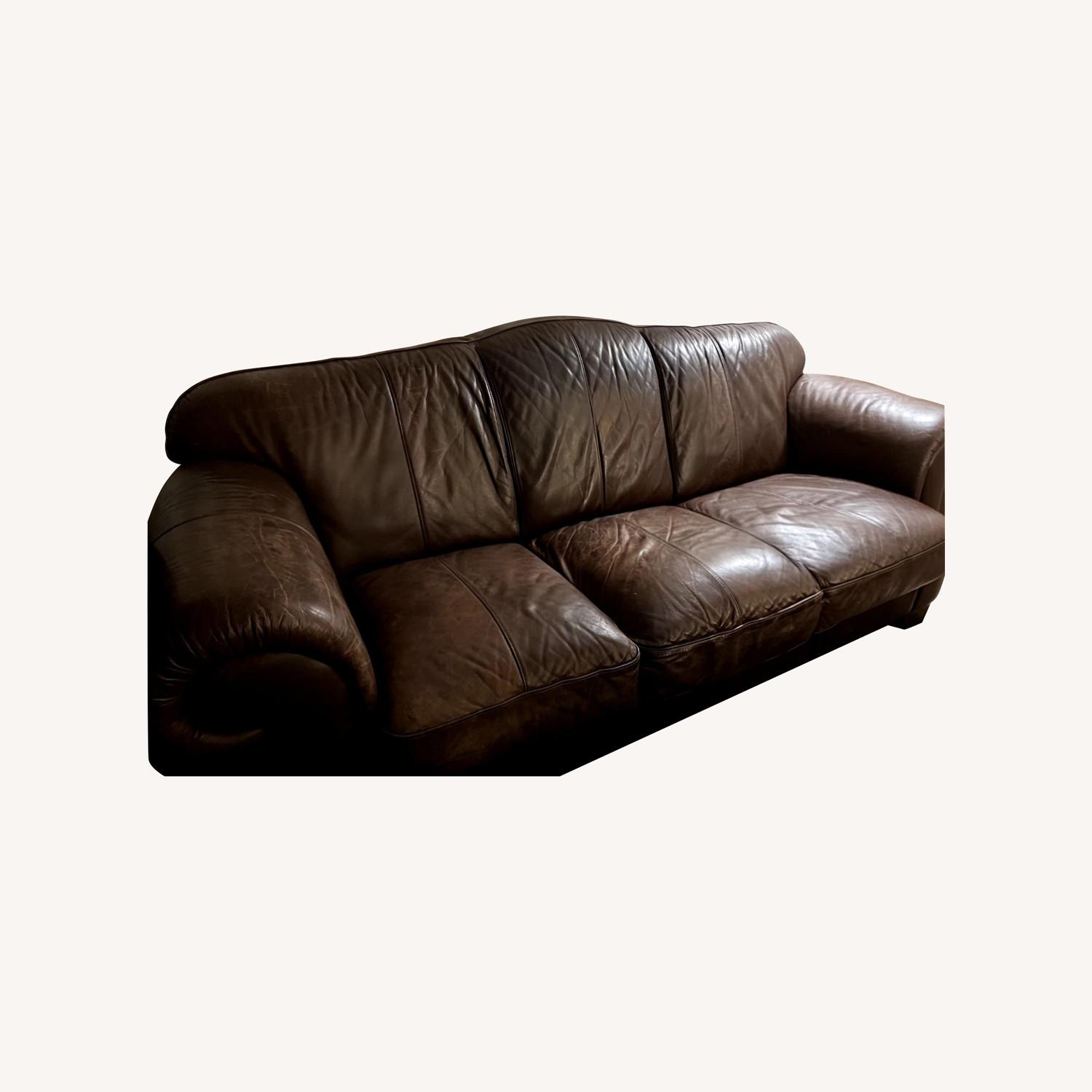 Dark Brown Leather 3+ Seater Sofa - image-0