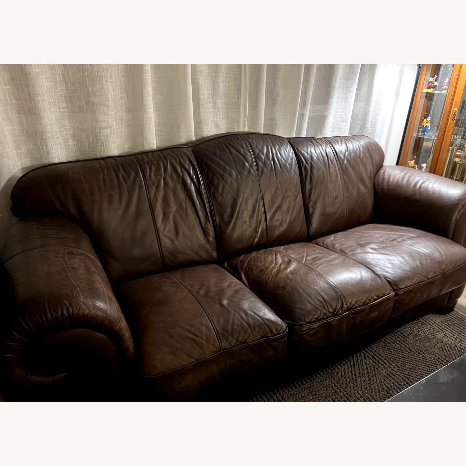 Dark Brown Leather 3+ Seater Sofa - image-1