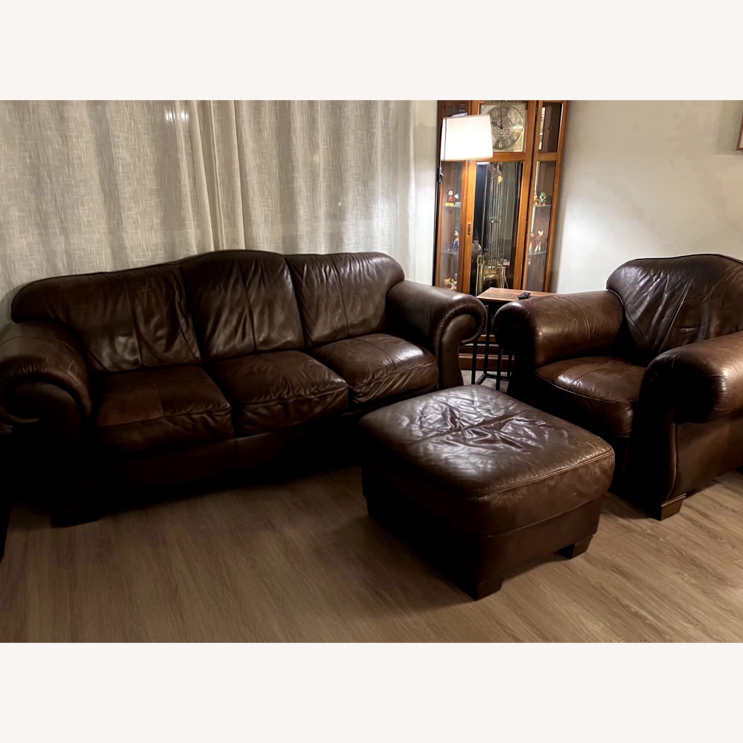 Dark Brown Leather Ottoman - image-4