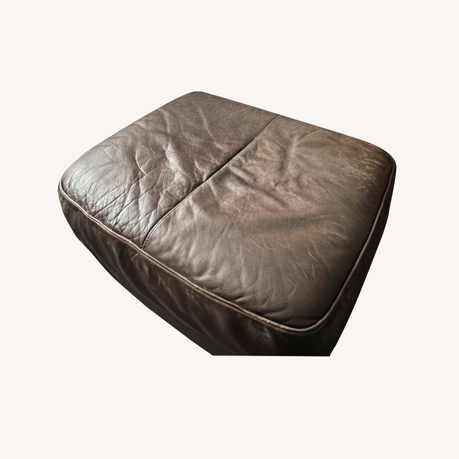Dark Brown Leather Ottoman - image-0