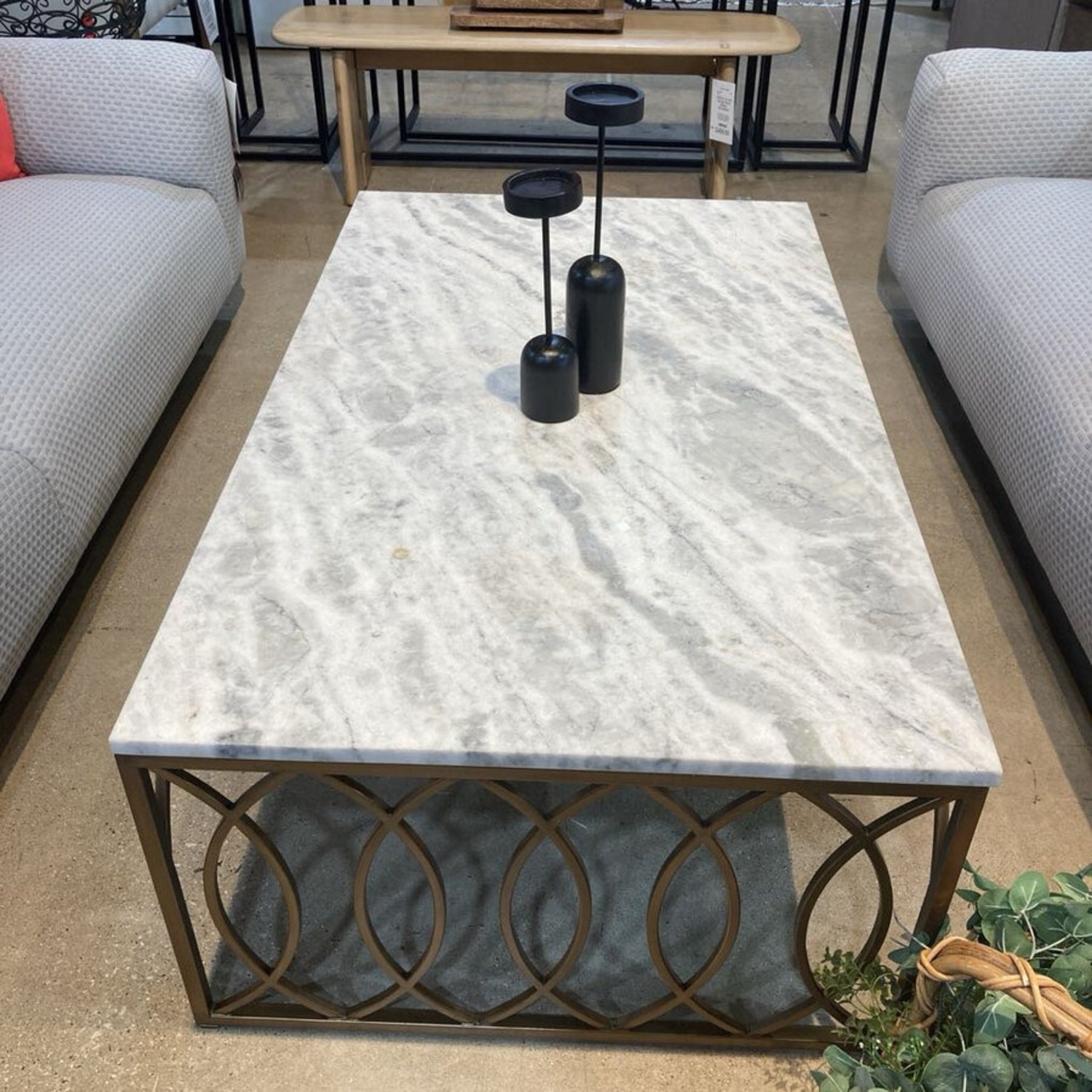 Rectangular Brass & Marble Top Coffee Table - image-3