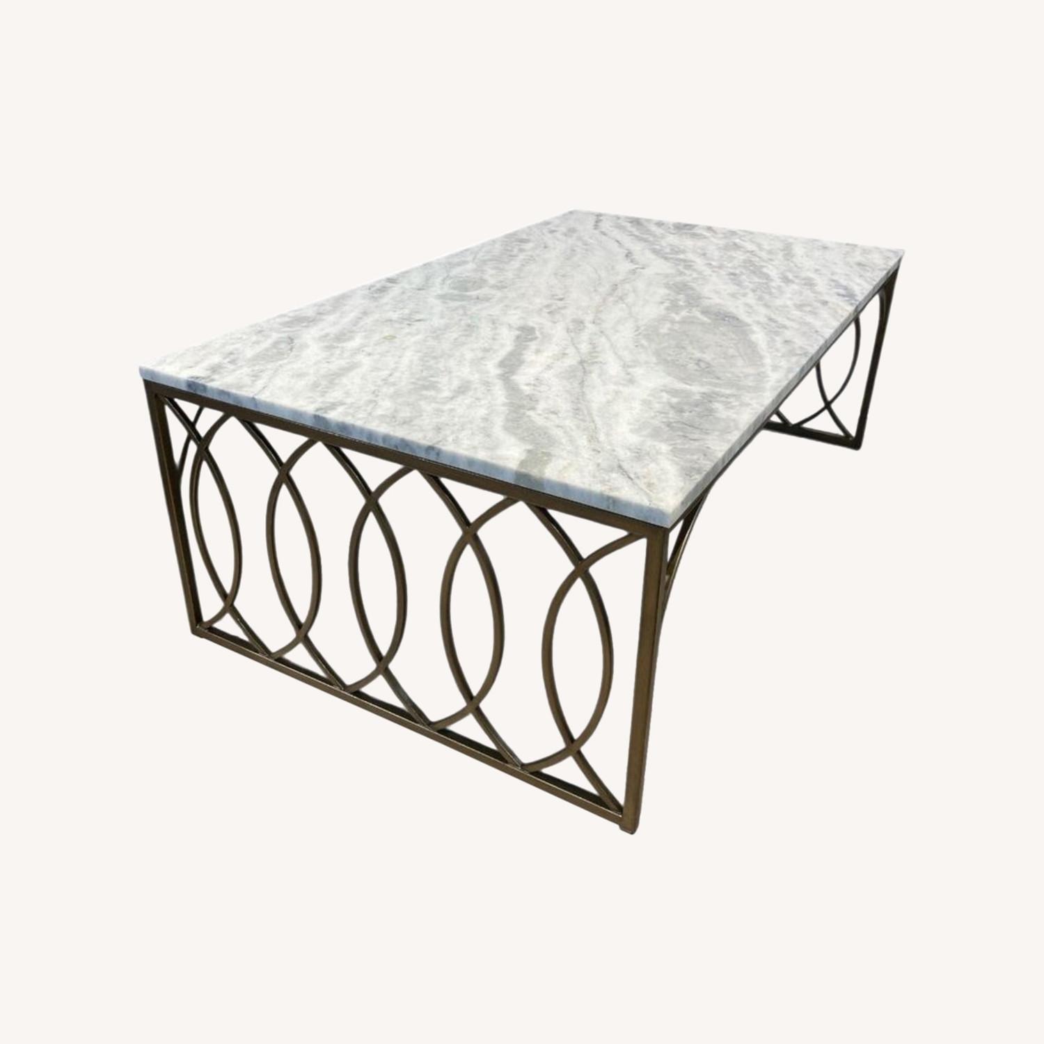 Rectangular Brass & Marble Top Coffee Table - image-0