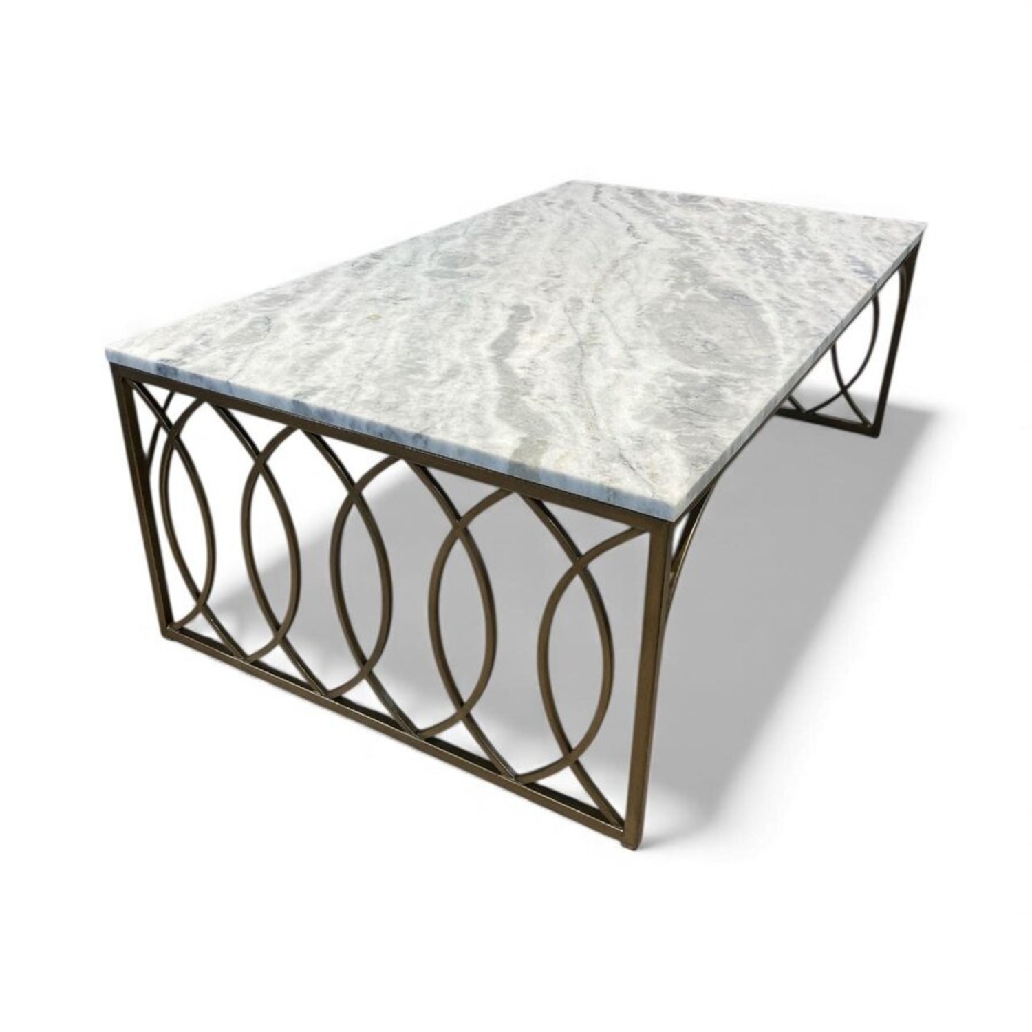 Rectangular Brass & Marble Top Coffee Table - image-1