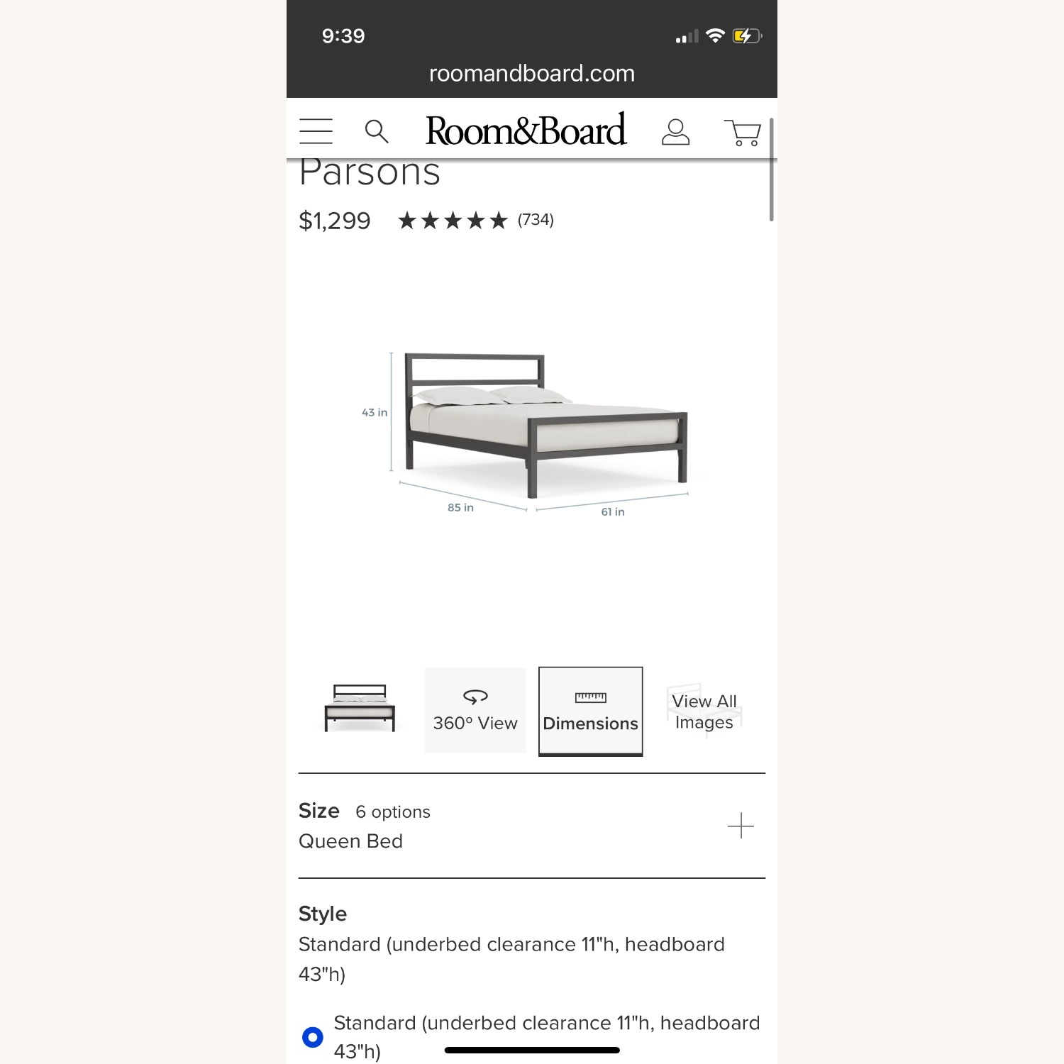 Room & Board Parson Black Metal Queen Bed - image-3