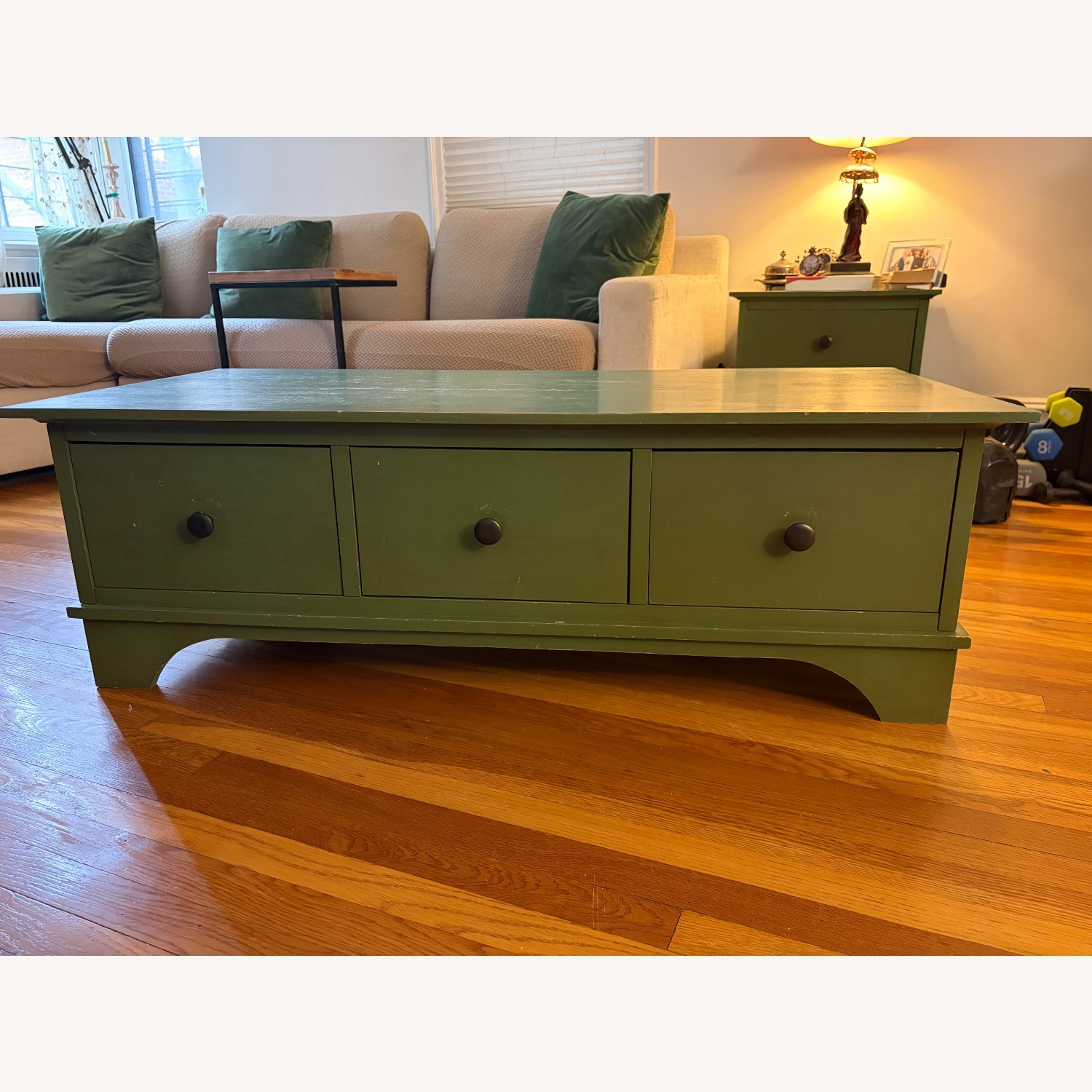 Pottery Barn Green Wood Coffee Table - image-1