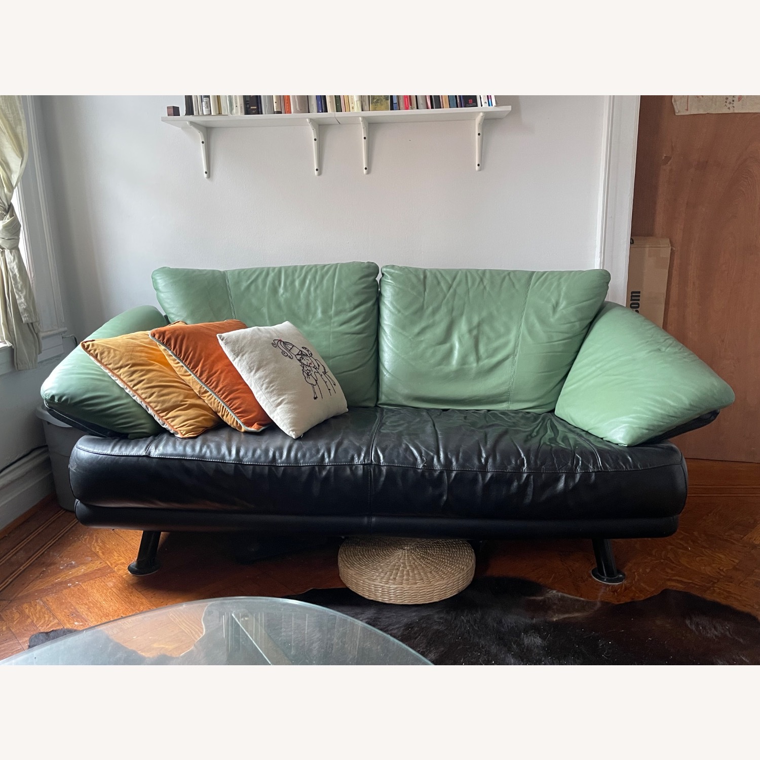 Vintage Modern Green 3 Seater Leather Sofa - image-1