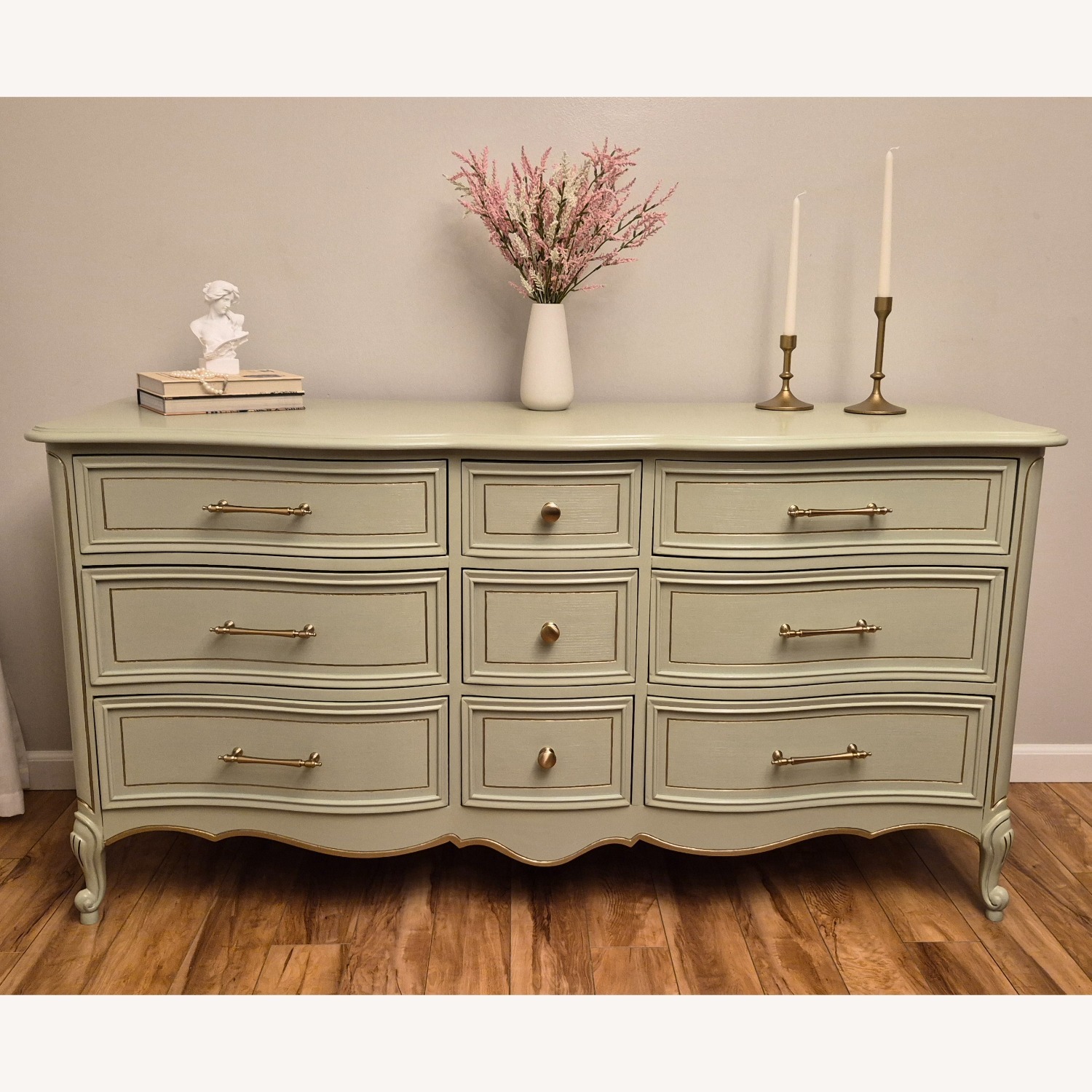 Vintage Dixie 9-Drawer Dresser in Sage Green - image-1