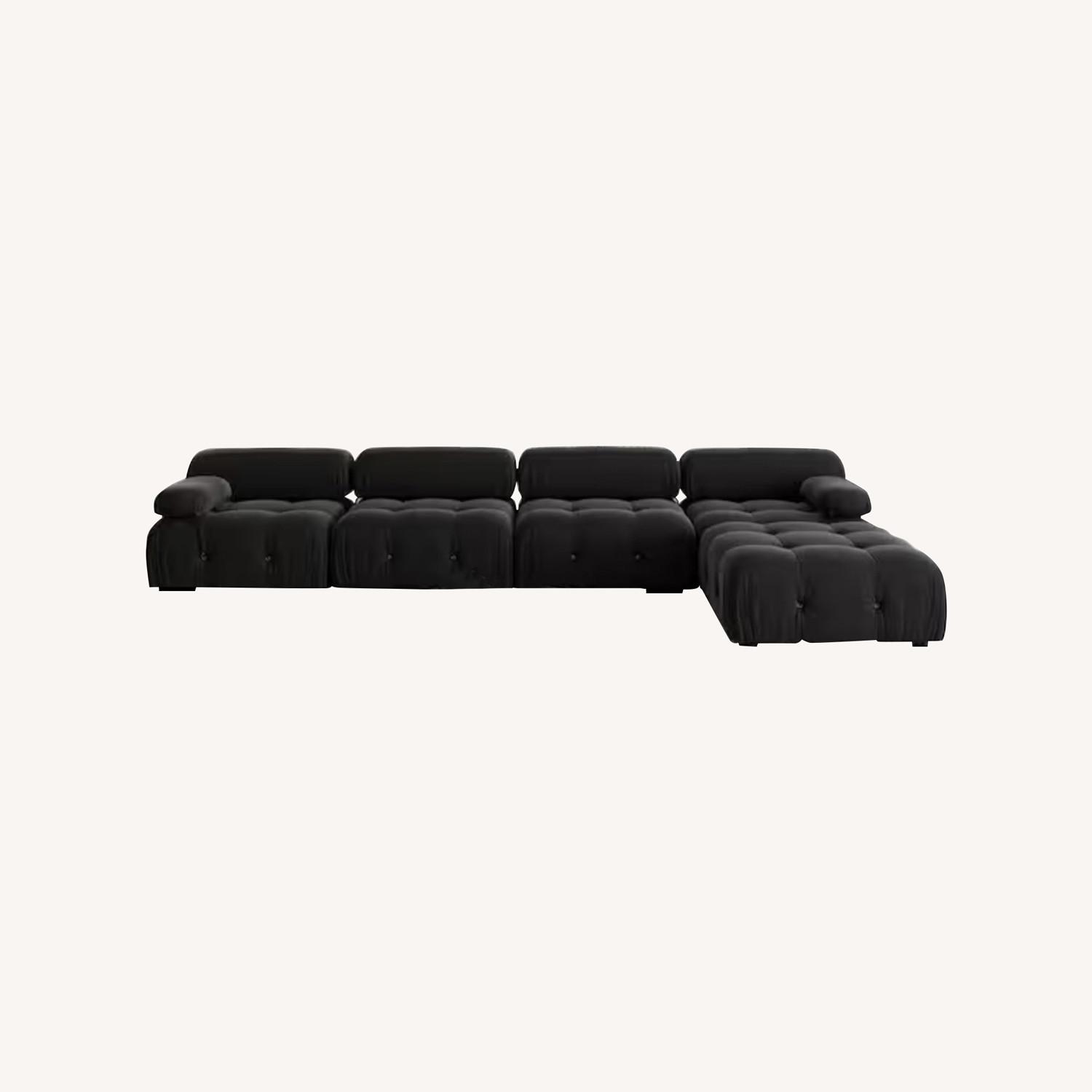 6 Piece Sectional Sofa, Black, Velvet Upholstered  - image-0