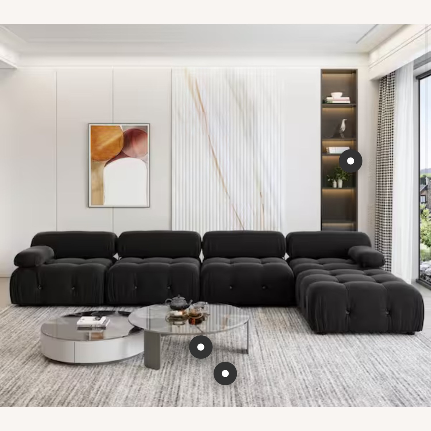 6 Piece Sectional Sofa, Black, Velvet Upholstered  - image-5