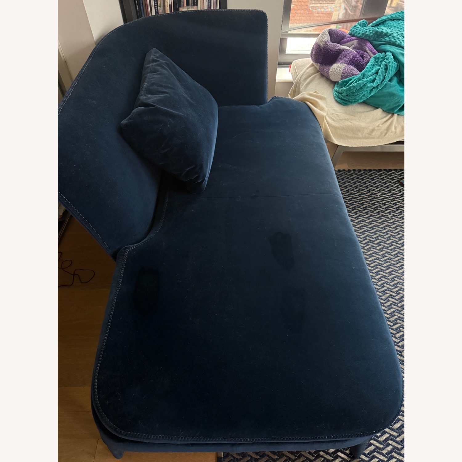 Maxalto Blue Velvet Chaise Lounge - image-2