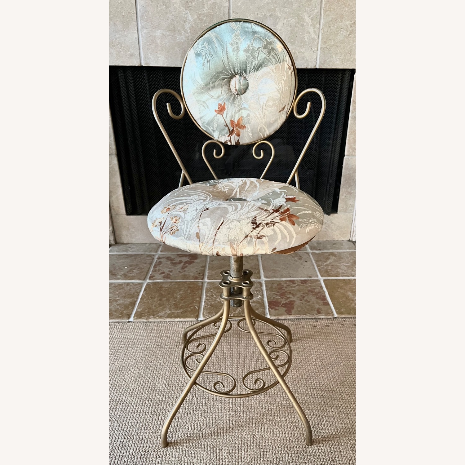Mid Century Brass Vanity Stool Swivels - image-1