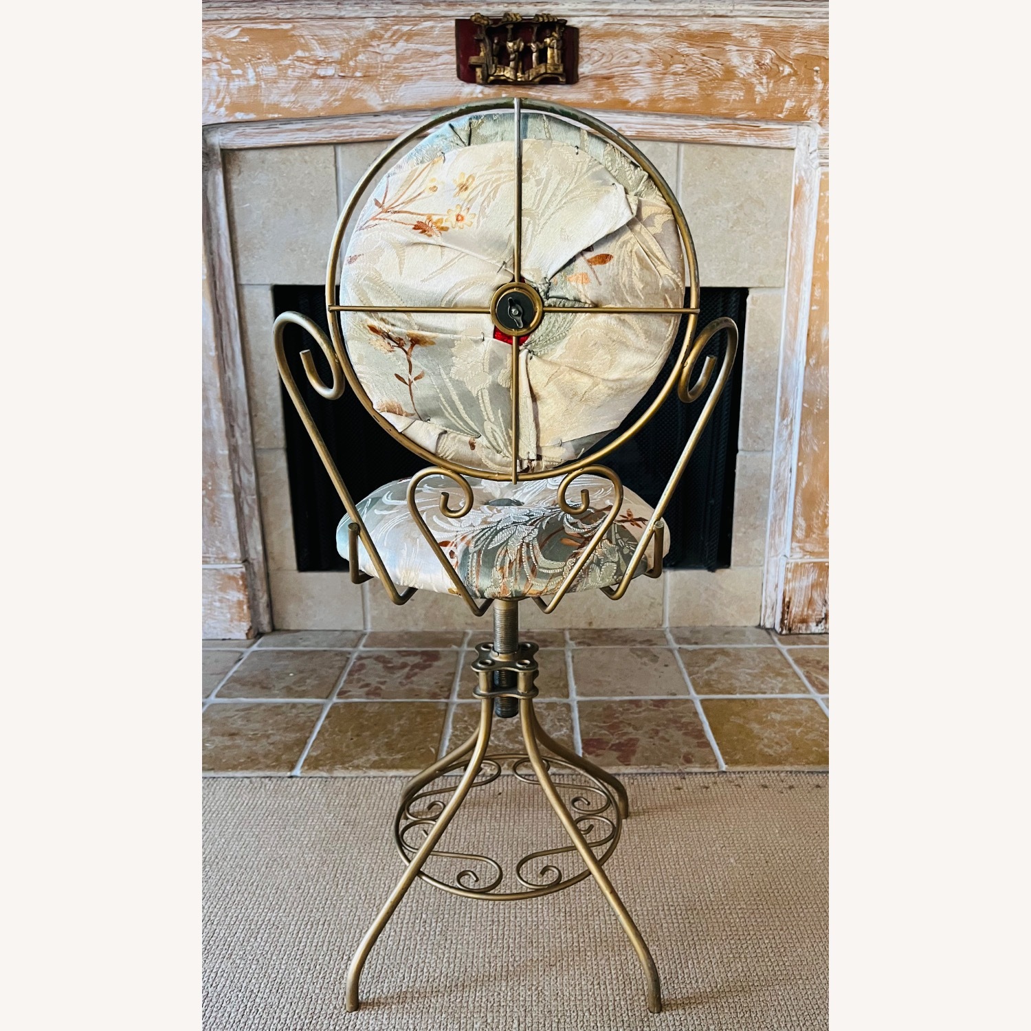 Mid Century Brass Vanity Stool Swivels - image-5