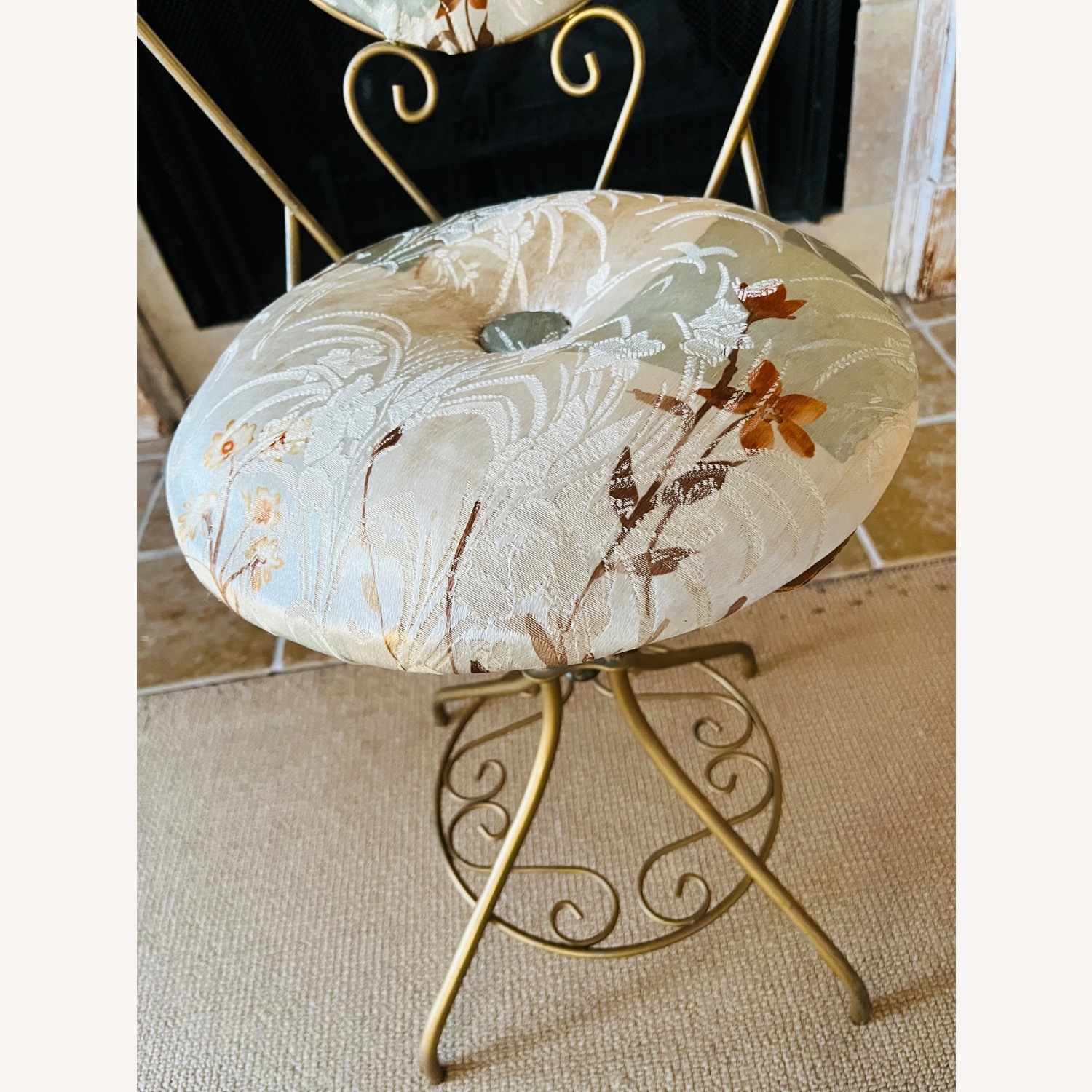 Mid Century Brass Vanity Stool Swivels - image-2