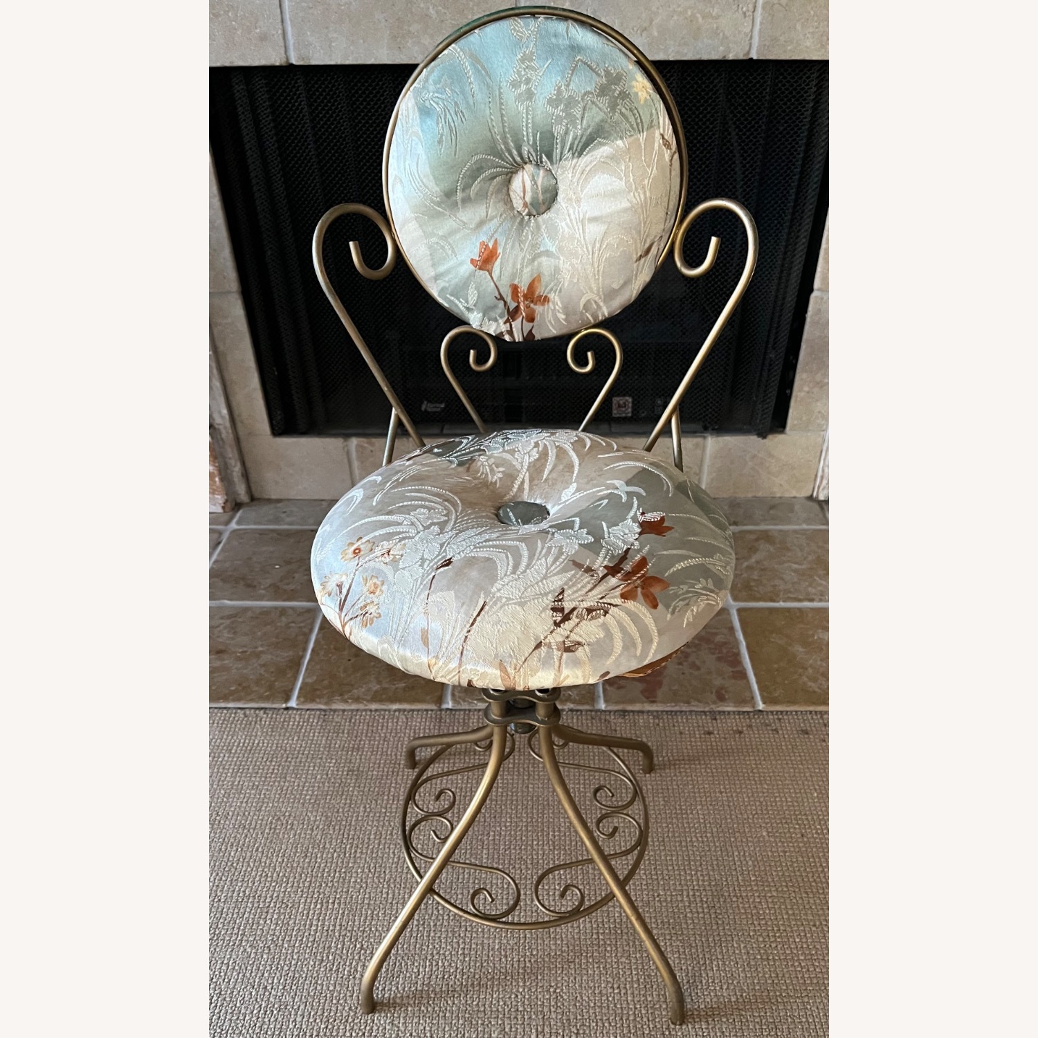 Mid Century Brass Vanity Stool Swivels - image-3