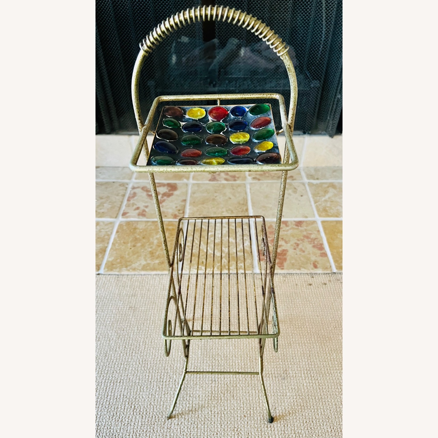 Mid Century Brass Side Table w Enameled Tray - image-6