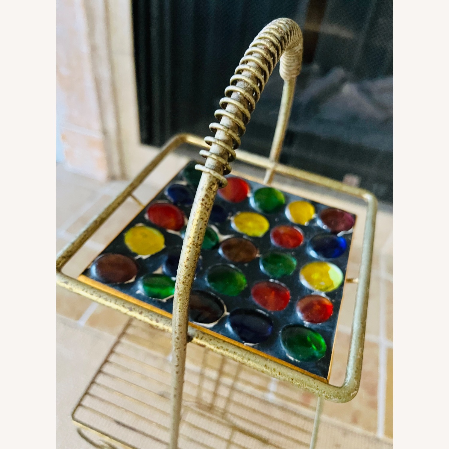 Mid Century Brass Side Table w Enameled Tray - image-8