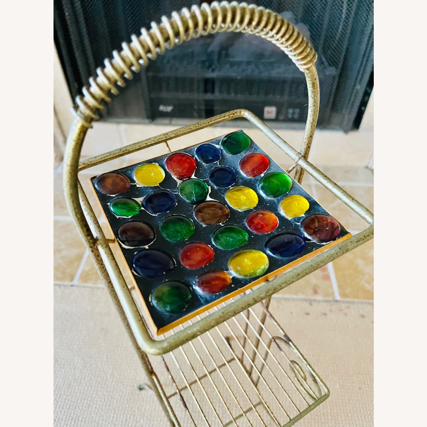 Mid Century Brass Side Table w Enameled Tray - image-2