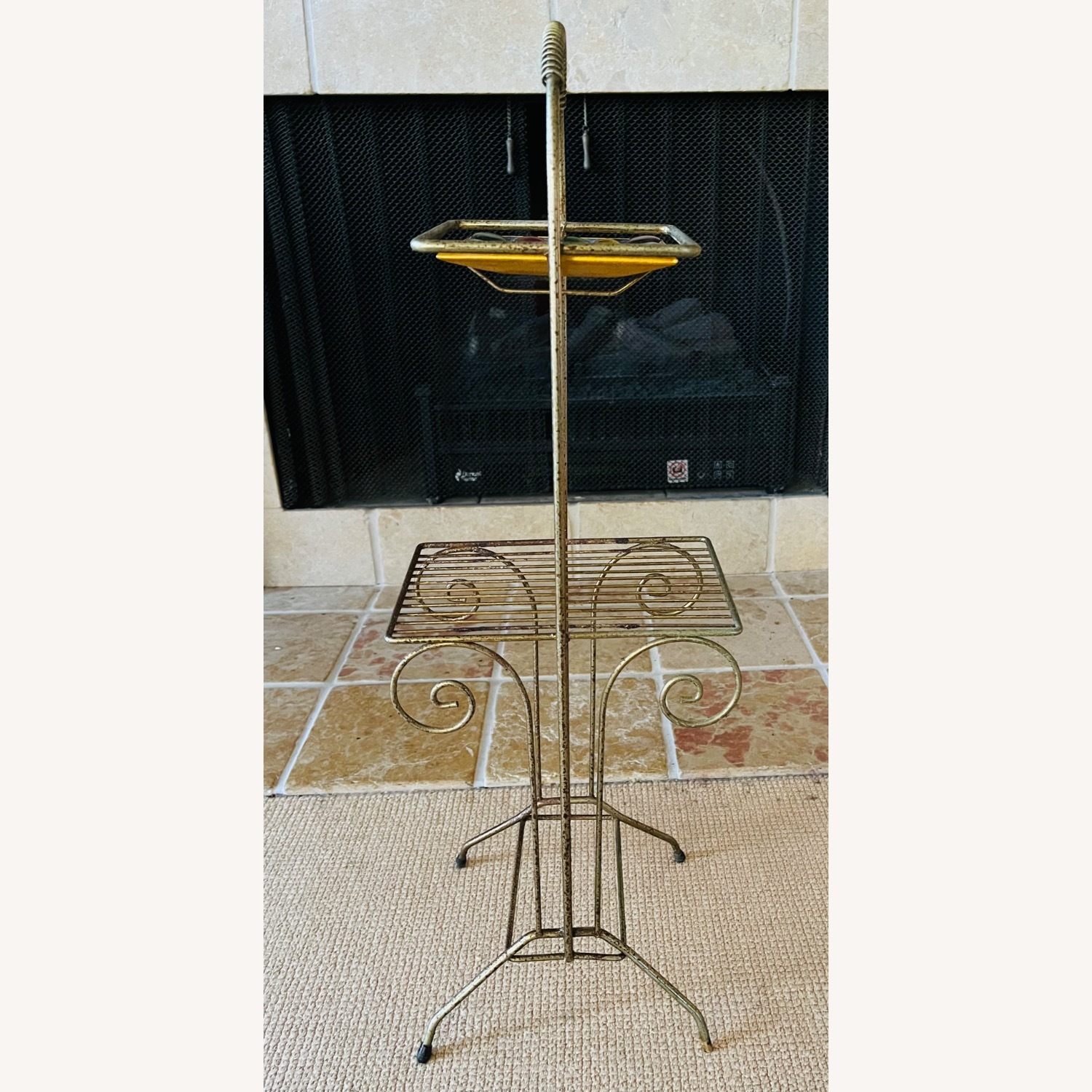Mid Century Brass Side Table w Enameled Tray - image-10