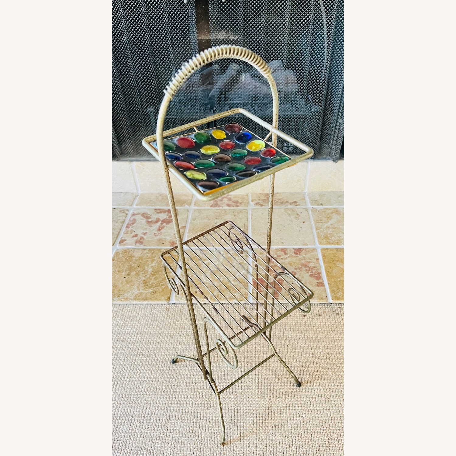 Mid Century Brass Side Table w Enameled Tray - image-1