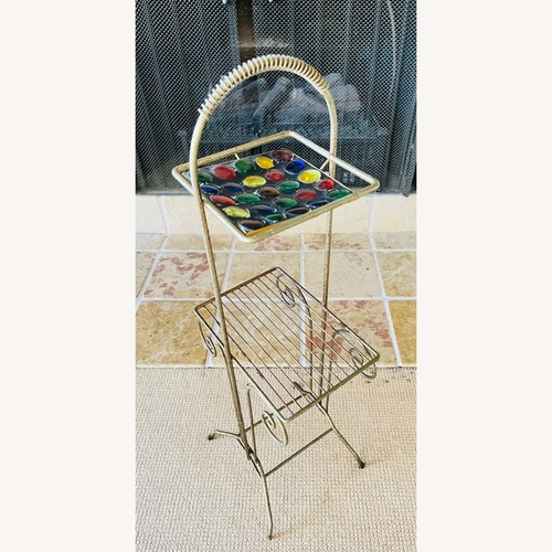 Used Mid Century Brass Side Table w Enameled Tray for sale on AptDeco