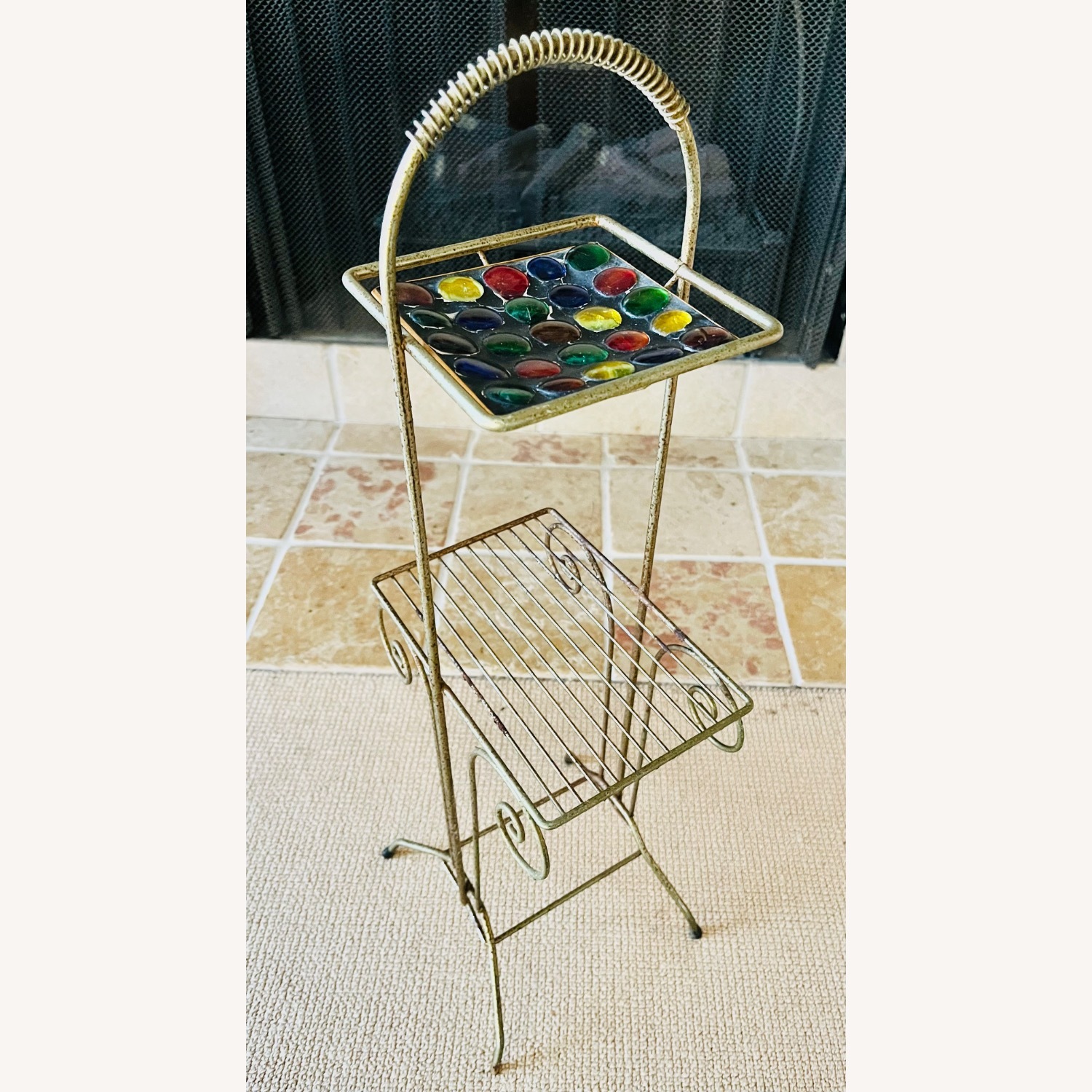Mid Century Brass Side Table w Enameled Tray - image-3